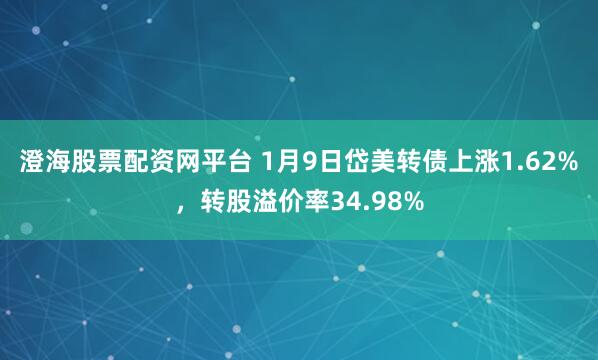 澄海股票配资网平台 1月9日岱美转债上涨1.62%，转股溢价率34.98%